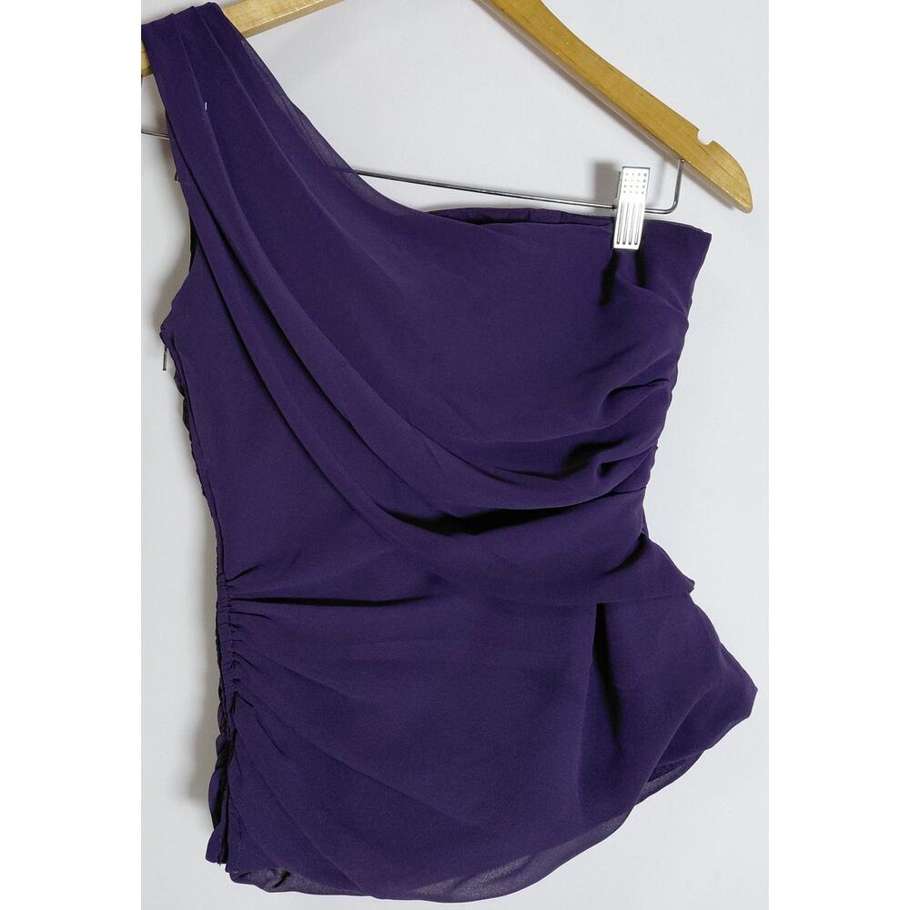 David's Bridal Purple One-Shoulder Draped Chiffon Top
